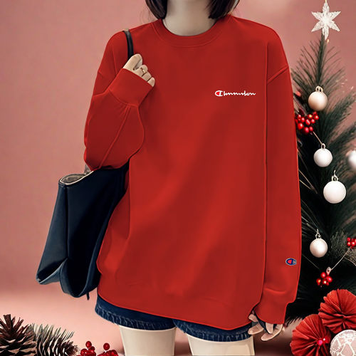 冠军刺绣本命年红色圆领情侣卫衣