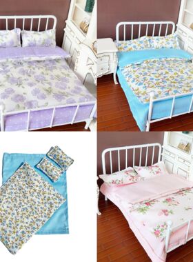 12分娃娃屋迷你床上用品模型bjd微缩四件套ob11袖珍被套仿真玩具