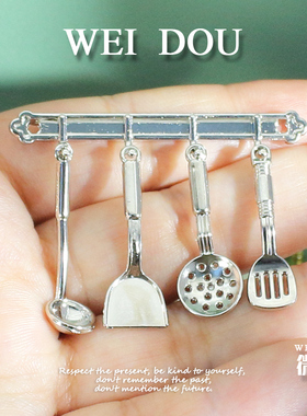 微缩娃娃屋厨房场景ob11迷你金属锅铲漏勺dollhouse12分食玩配件