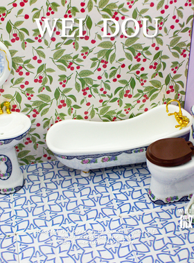 12分微缩陶瓷浴具组合BJD迷你浴缸OB11娃屋浴室洗手池地板配件