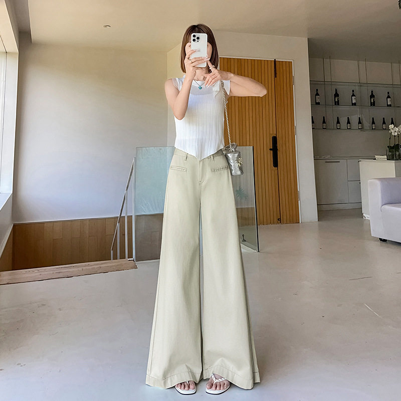 米白色天丝阔腿牛仔裤女夏季薄款高腰宽松冰丝宽松喇叭凉爽拖地裤