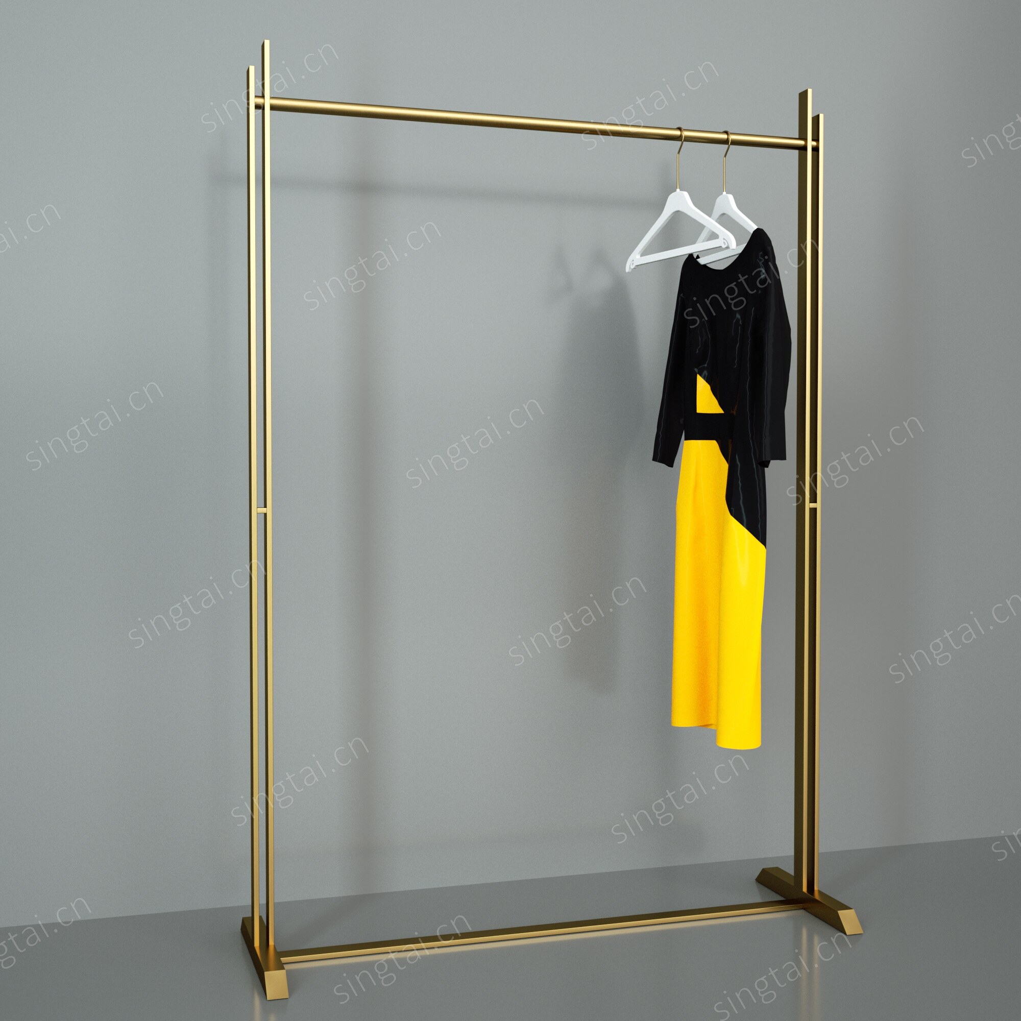 不锈钢龙门架服装店衣架子落地式中岛架正挂拉丝钛金架子展示货架