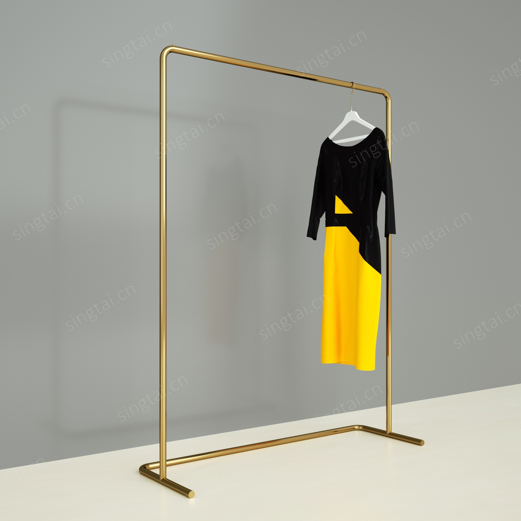 服装店展示架女装店挂衣架不锈钢钛金色陈列架中岛架落地式服装架