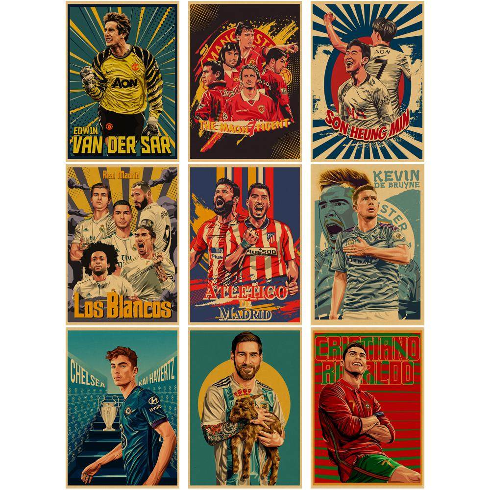 足球明星球星手绘彩绘海报怀旧复古牛皮纸装饰画墙面拍摄背景贴画,家居饰品,现代装饰画,淘宝优惠券,粉丝福利购,淘宝优惠卷