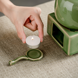 青瓷竹绿釉蜡烛托花茶温茶器复古风中式保温底座加热陶瓷温茶炉