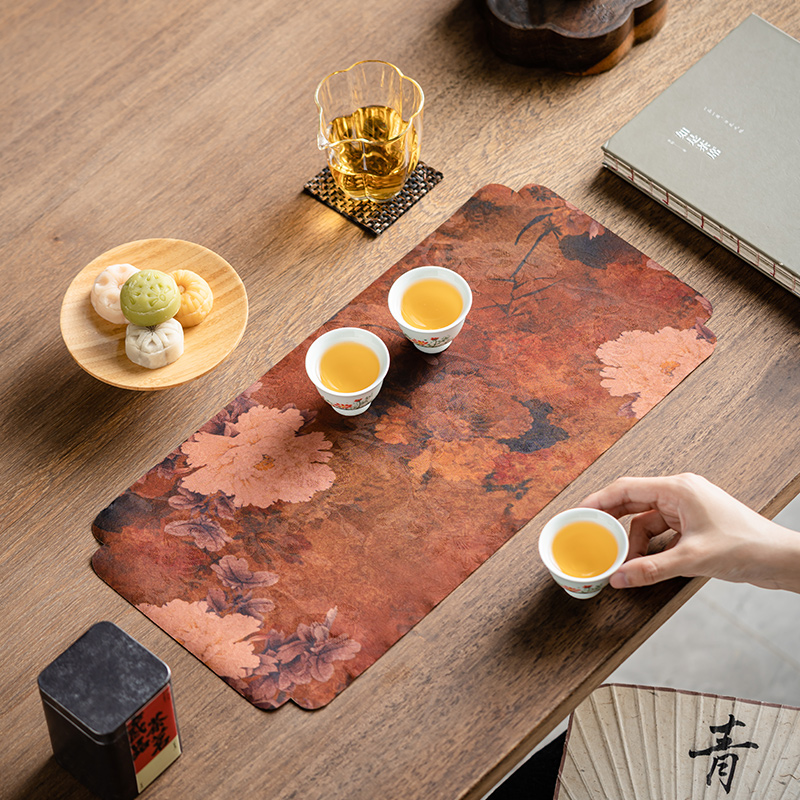 中式双面古风茶席 防水禅意干泡单人茶巾布垫子 桌旗茶布茶道配件