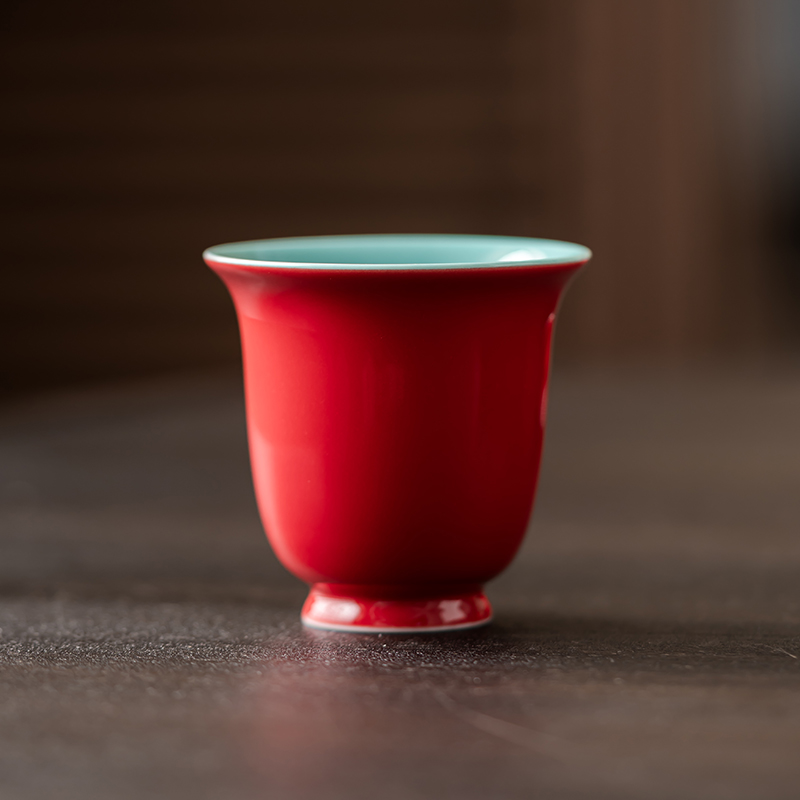 尚器 故宫红清欢主人杯小高脚宋式茶杯品茗杯特别好看的喝茶杯子