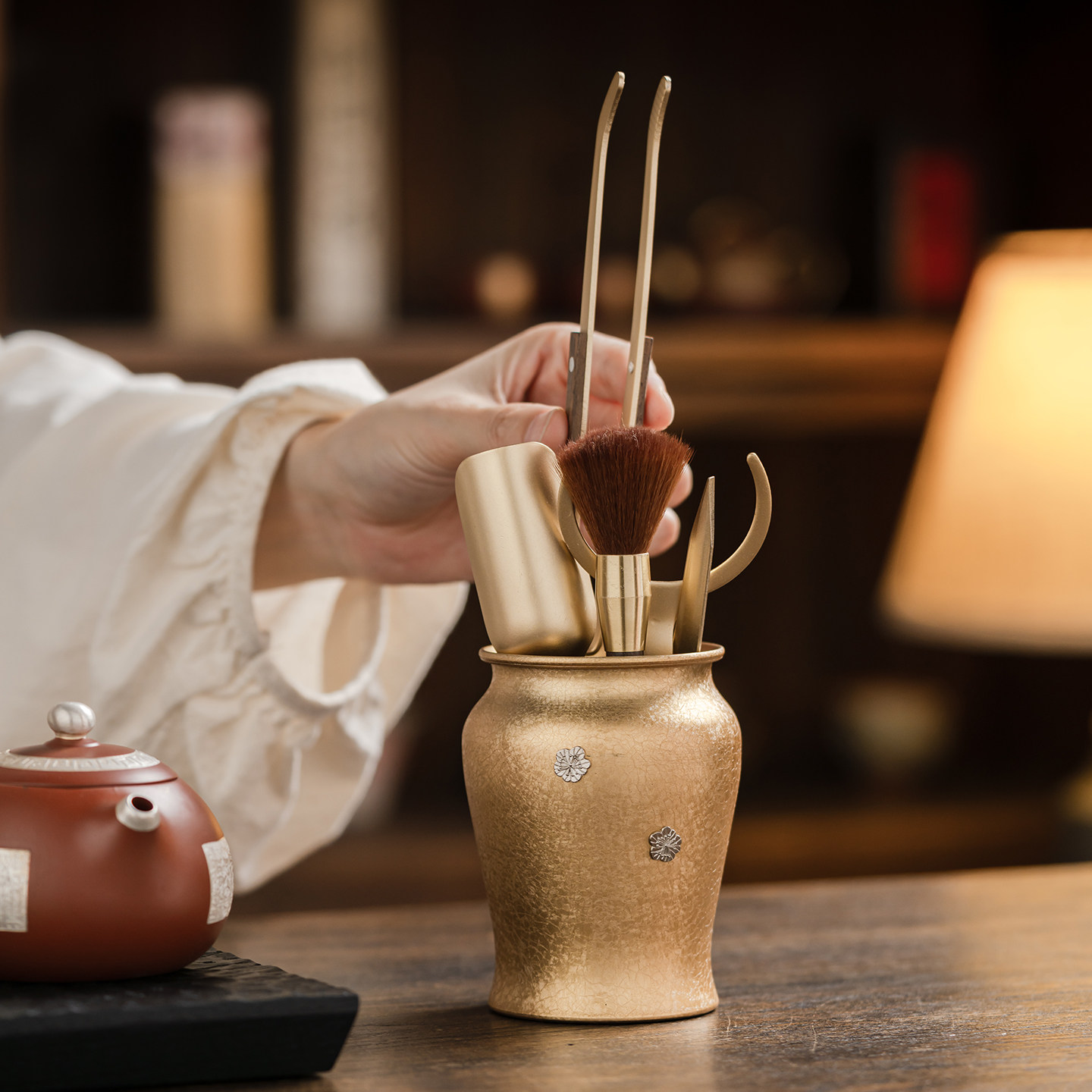 尚器 鎏金仿黄铜冰花茶道六君子套装家用高档茶刀茶夹茶道配件