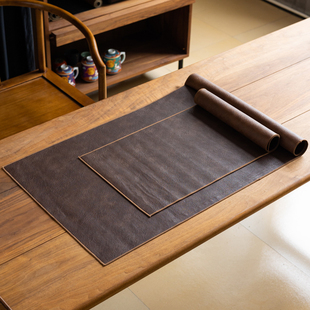 现代中式防水皮革茶席禅意简约皮质防水茶桌布桌旗干泡茶盘垫收纳