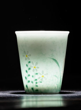 手绘芦苇闻香杯陶瓷茶杯