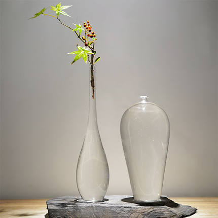 日式花瓶透明玻璃禅意空间新中式茶空间装饰摆件茶台茶室插花器小