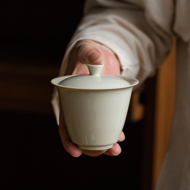 草木灰盖碗功夫茶具泡茶