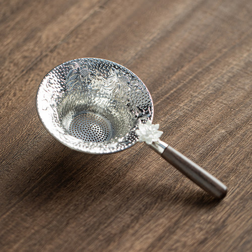 手工茶漏茶滤不锈钢茶叶过滤器细密泡茶隔滤网高档黑檀木茶具配件