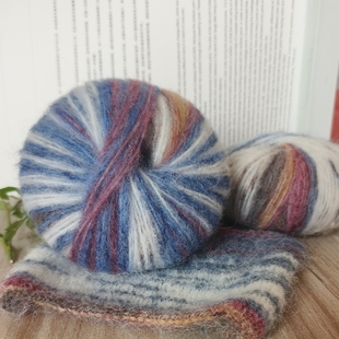 油画独角兽羊驼绒线渐变彩色马海毛莫安迪羊毛羊绒织围巾帽子毛线