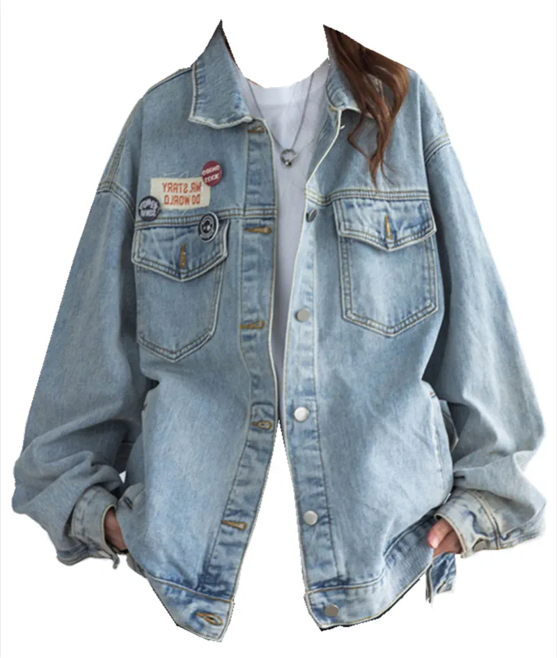 美式复古牛仔宽松夹克大码