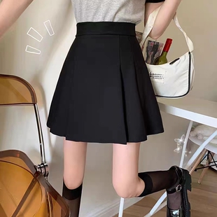 黑色半身裙女春夏季新款大码胖妹妹高腰显瘦百褶裙包臀a字短裙子