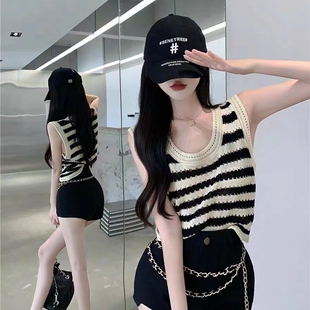 胖妹妹条纹吊带背心女内搭外穿设计感小众显瘦针织无袖 大码 上衣夏