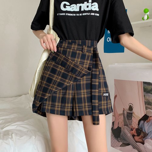 假两件高腰不规则格子大码