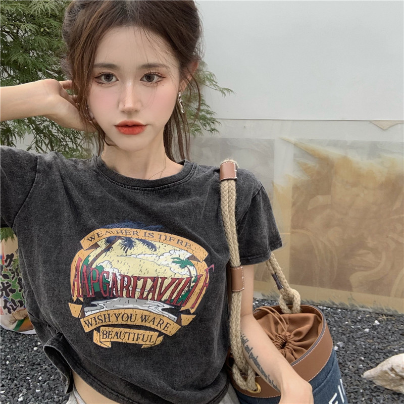 百搭短袖薄款印花小众女装圆领潮