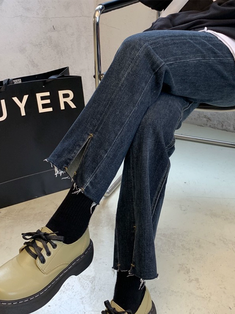 开叉直筒九分牛仔春秋显瘦