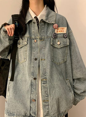 美式复古牛仔外套棒球服夹克宽松