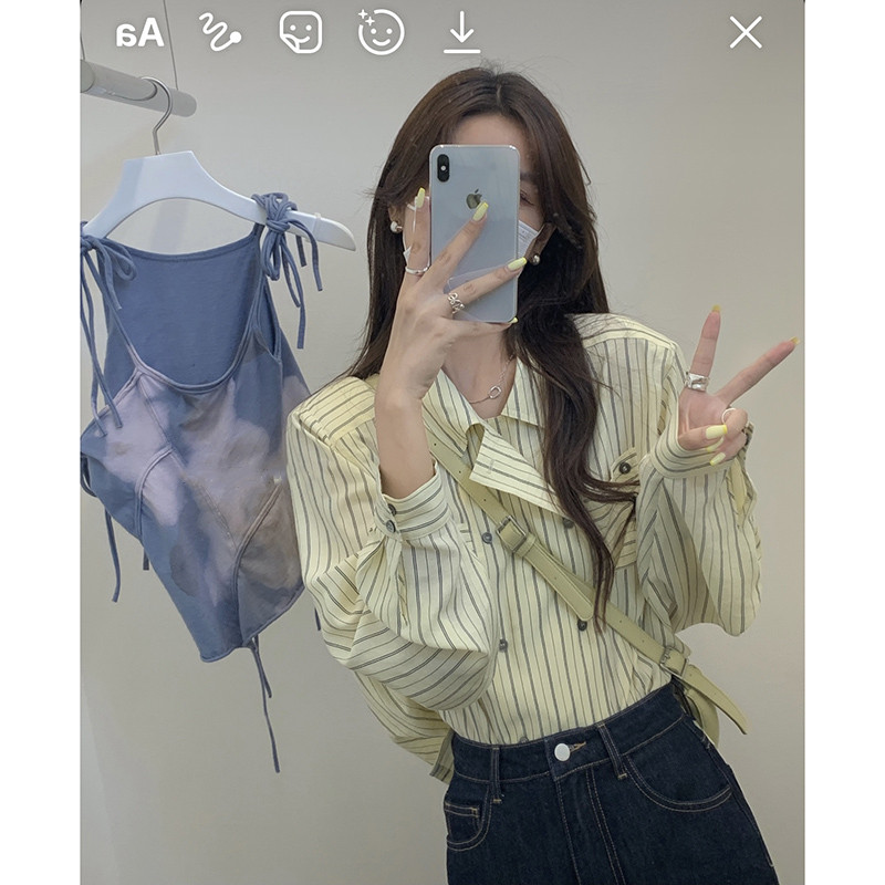 大码胖妹妹设计感小众条纹衬衫