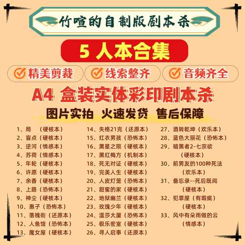 A4盒装剧本杀5人本剧本杀合集