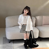 宽松衬衫 韩版 儿童连帽慵懒休闲防晒衬衣潮 26女童春夏新款 韩国童装