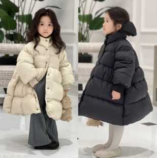 儿童2025冬装男女童江南风宽松裙摆式加厚中长款羽绒服保暖外套潮