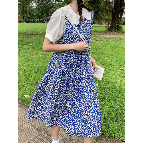 复古背心裙碎花小清新