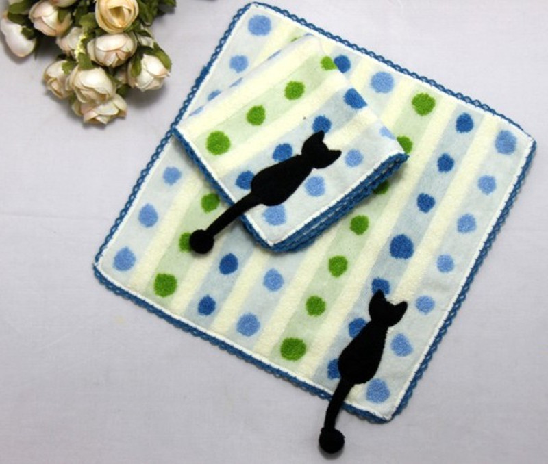 出口日本原单家用 方巾手绢卡通 猫俣野温子 立体猫尾方毛巾 手帕