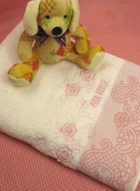 郑老大 出口日单 纯棉外贸 白色无捻田园    pink  hoose  小浴巾