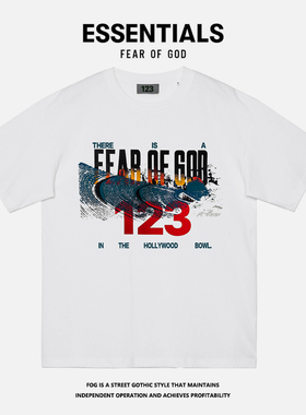 FEAR OF GOD联名RRR123波浪字母夏季美式休闲短袖高街潮牌宽松T恤