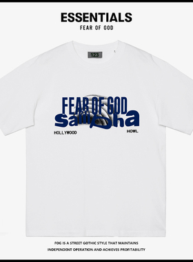 FEAR OF GOD联名RRR123美式潮牌印花复古短袖休闲宽松纯棉T恤男