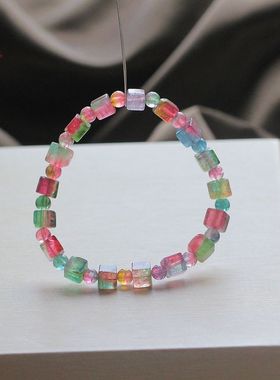 天然原矿碧玺西瓜碧方块圆珠