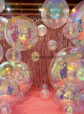 炫彩虹变色镭射4d气球桃心五角星水滴爆炸星铝膜气球装饰布置飘空