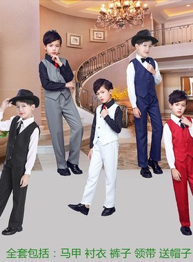 爆款嘻哈儿童少儿街舞童装popping\locking黑色马甲条纹西服.西装