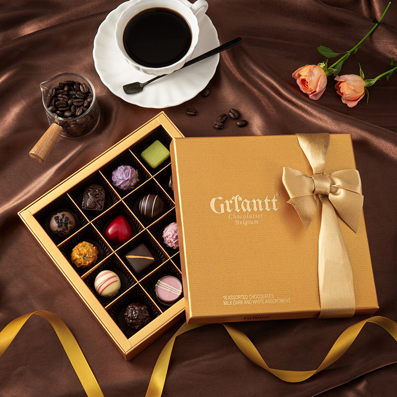 比利时进口巧克力礼盒装16颗手工夹心黑巧纯可可脂零食生日礼物