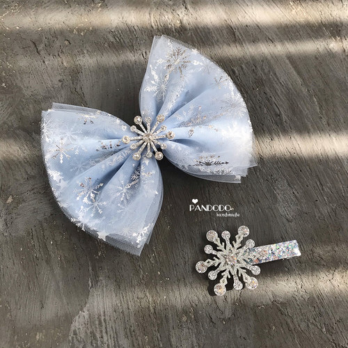pandodo蝴蝶结雪花儿童发夹原创