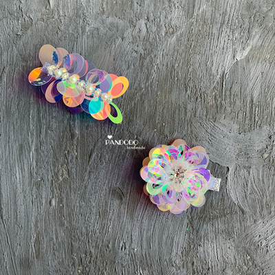 Pandodo 手工制作 儿童 重工 手缝珠珠 闪亮 发夹纱裙发饰演出