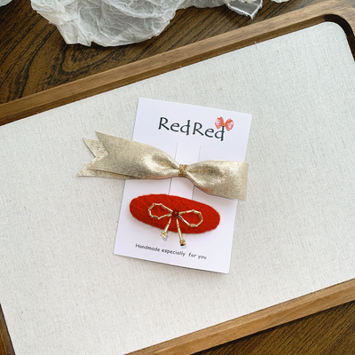 包邮小众中国红定制蕾丝儿童气质发饰 进口手缝蝴蝶结发夹小红书