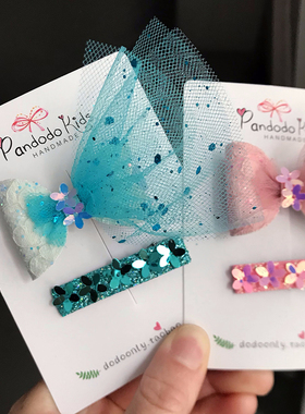 Pandodo原创独立手工ins小众蕾丝纱纱蝴蝶结发夹儿童发饰宝宝边夹