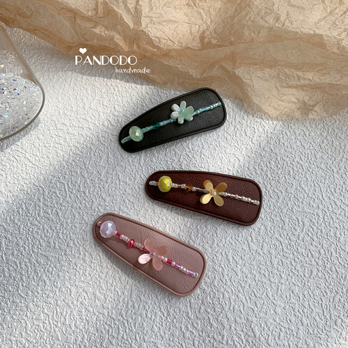 Pandodo原创设计 小众新中式少女风串珠花朵复古国风儿童发夹BB夹