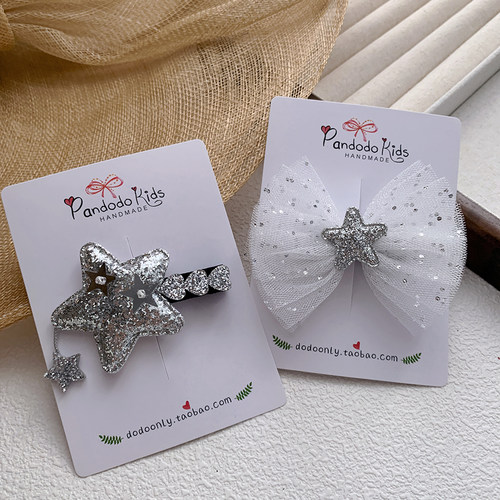 Pandodo独家手作星星系列2 五角星儿童发夹 韩国网纱蝴蝶结发饰
