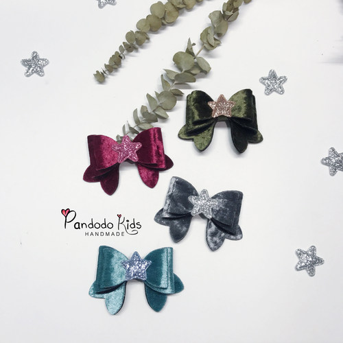 原创进口丝绒立体蝴蝶结女童发夹