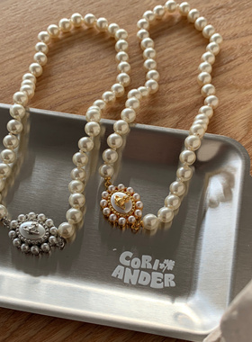 Coriander香菜 法式太阳花 复古贵气珍珠磁吸项链锁骨链choker