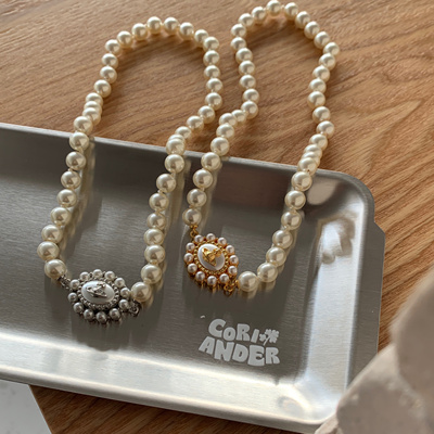 Coriander香菜 法式太阳花 复古贵气珍珠磁吸项链锁骨链choker