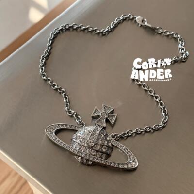 Coriander 星际古巴 银色个性夸张立体星球满钻项链男女