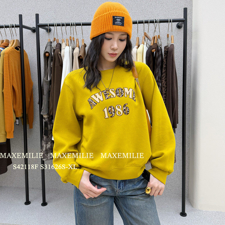 MaxEmilie正品2026秋冬新款女装42118简约舒适圆领图案印花卫衣