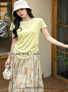 R牌蕾丝拼接花边短袖t恤女2025年夏季新款薄款小衫24182